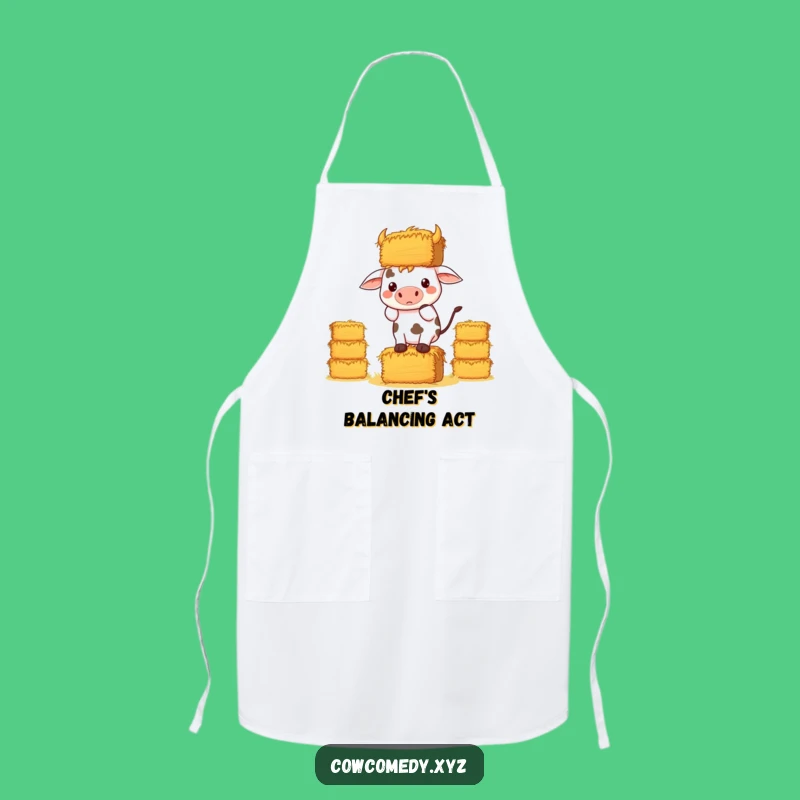 Funny Kawaii Cow Hay Apron: Determined Balancing Kitchen Wear