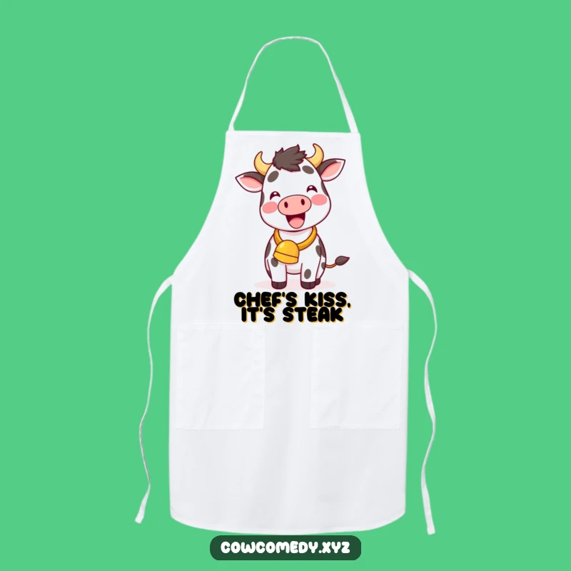 Funny Kawaii Cow Apron: Joyful Cowbell Ringing Kitchen Wear