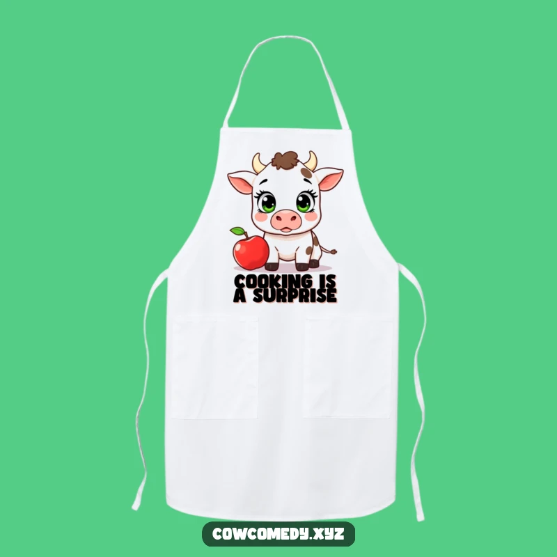Funny Kawaii Cow Apple Apron: Surprise Reaction Kitchen Wear