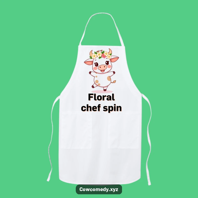 Funny Kawaii Cow Flower Crown Apron - Festive Chef Delight - Kitchen Humor