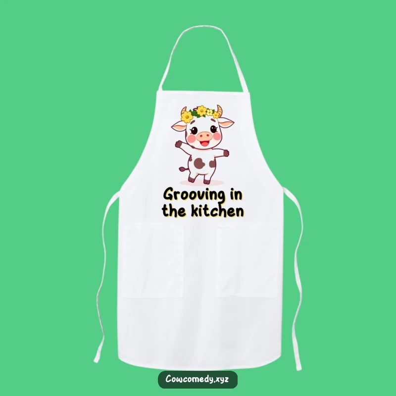 Funny Dancing Cow Flower Crown Apron: Cook Up Joyful Moments
