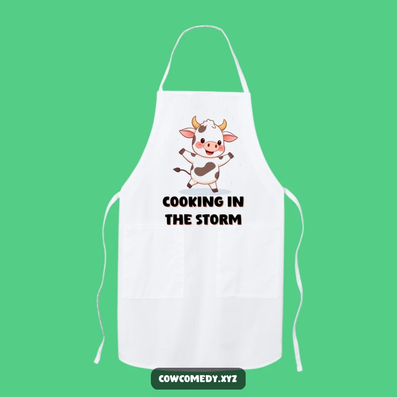 Funny Happy Cow Dancing Rain Apron. Joyful Kitchen Fun. Perfect Cooking Funny Gift!