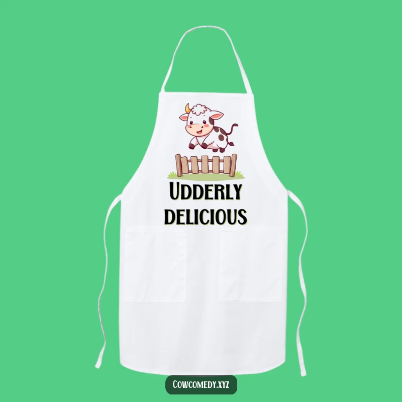 Funny Happy Cow Jump Apron: Humorous Kitchen Wear, Joyful Farm Design Gift!
