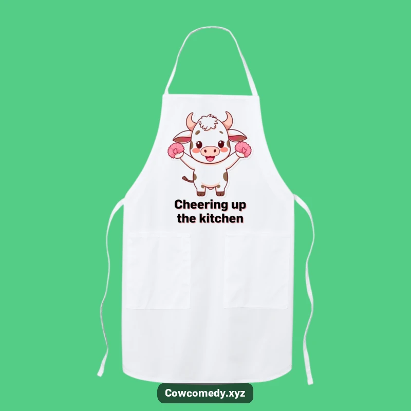 Funny Kawaii Cow Apron: Cheerful Pom-Pom Chef Wear, Hilarious Party Funny Gift!