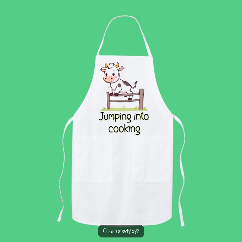 Funny Kawaii Cow Apron: Fence Jump Fun - Cute Kitchen Humor Apron
