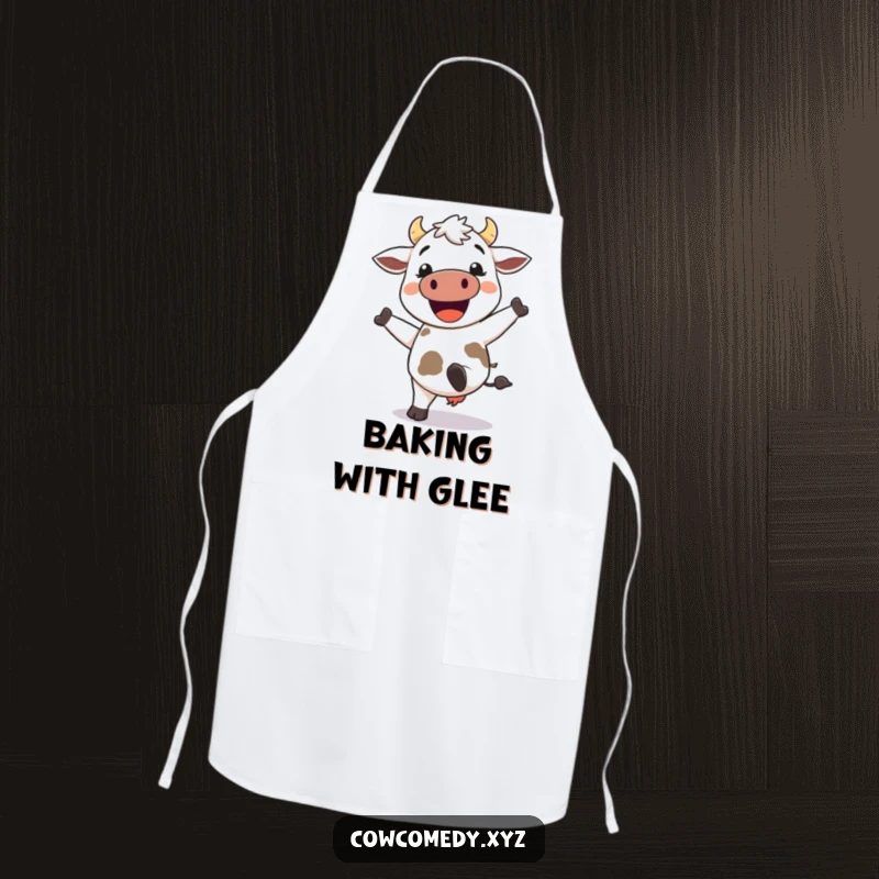 Funny Kawaii Cow Apron: Cheerful cow kicking heels while cooking or baking, adding humor to kitchen activities.