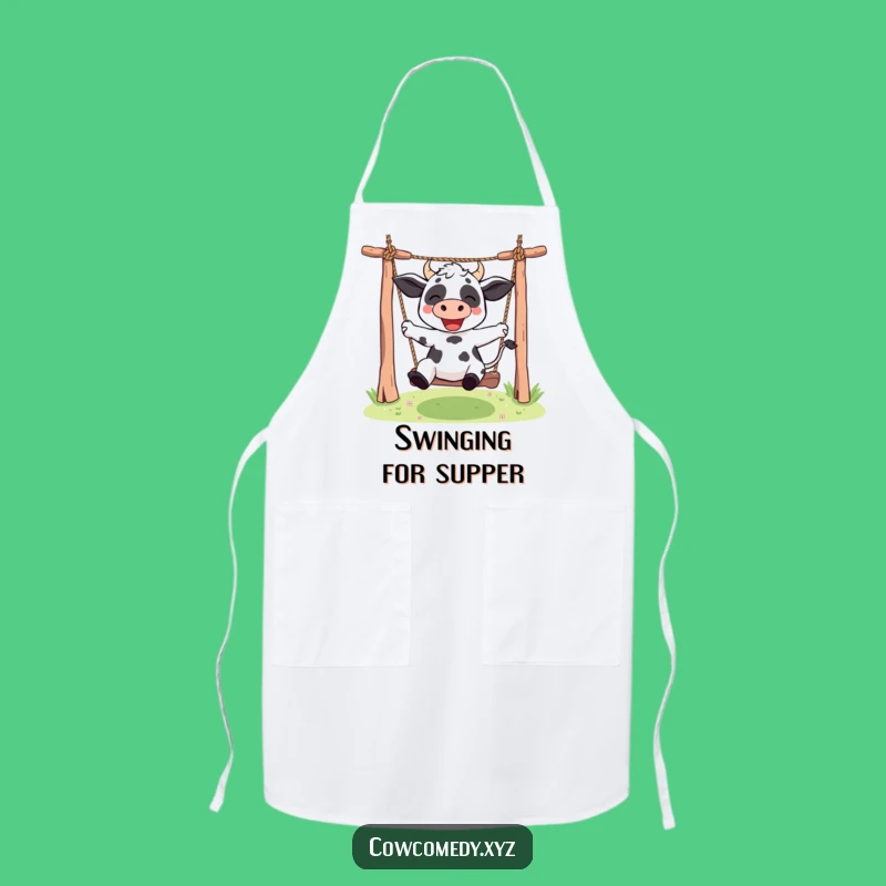 Funny Kawaii Cow Apron: Rope Swing Fun - Cute Kitchen Humor