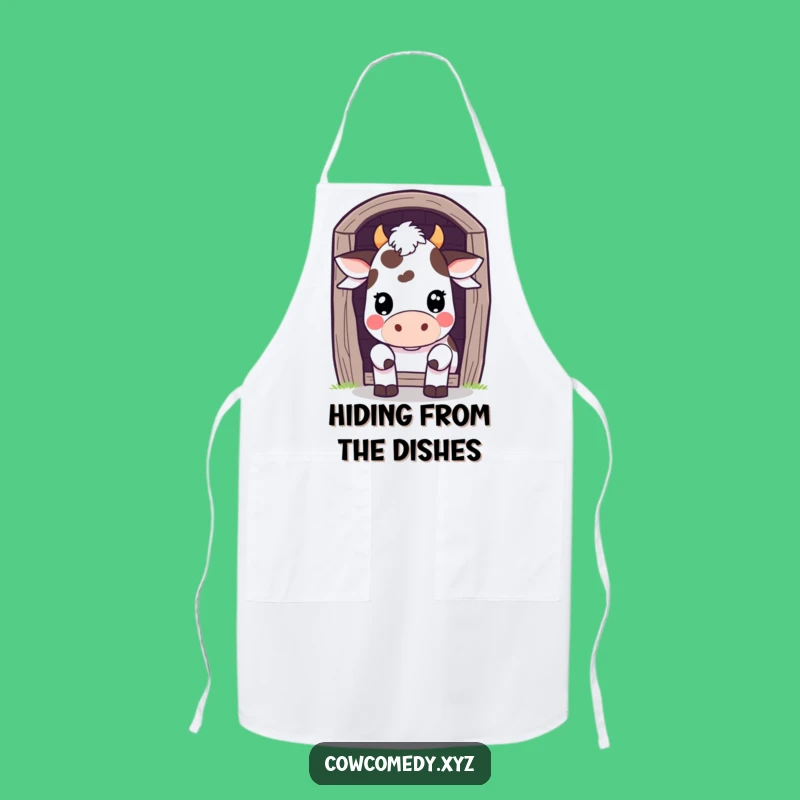 Funny Kawaii Cow Barn Peek Apron - Cook with Playful Charm