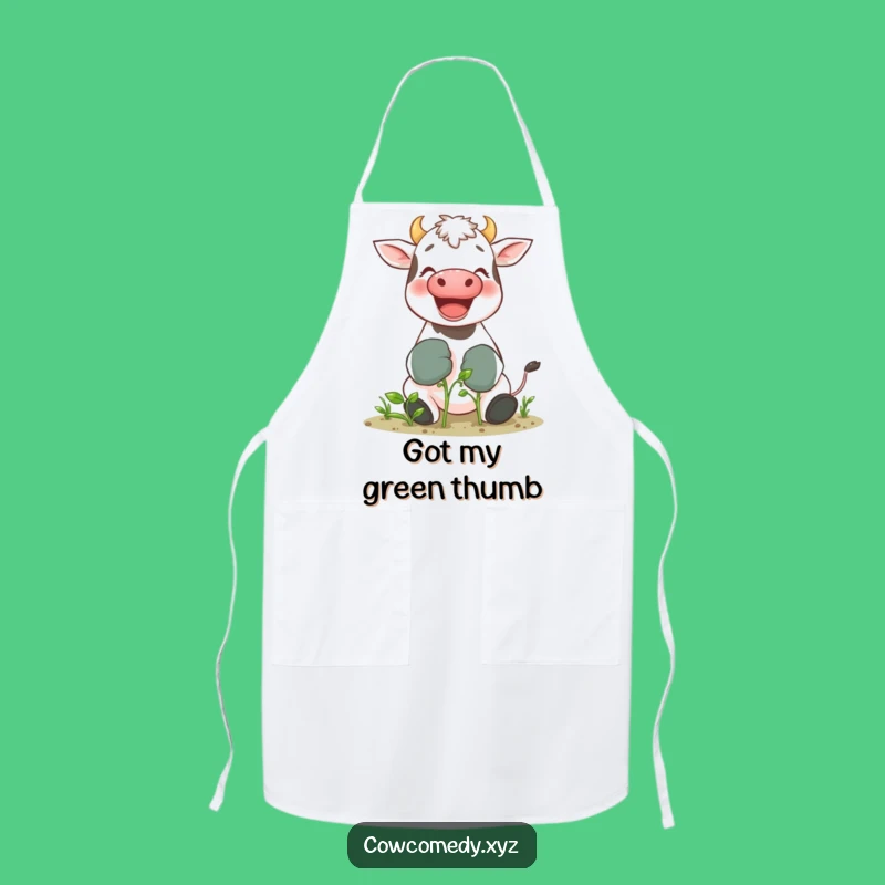 Funny Gardening Cow Apron: Giggling Bovine in Gloves, Kitchen & Garden Humor Gift