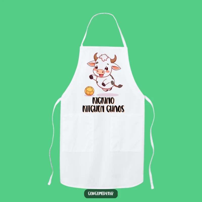 Funny Cow Kicking Ball Apron: Playful Kitchen Wear, Chef's Funny Gift