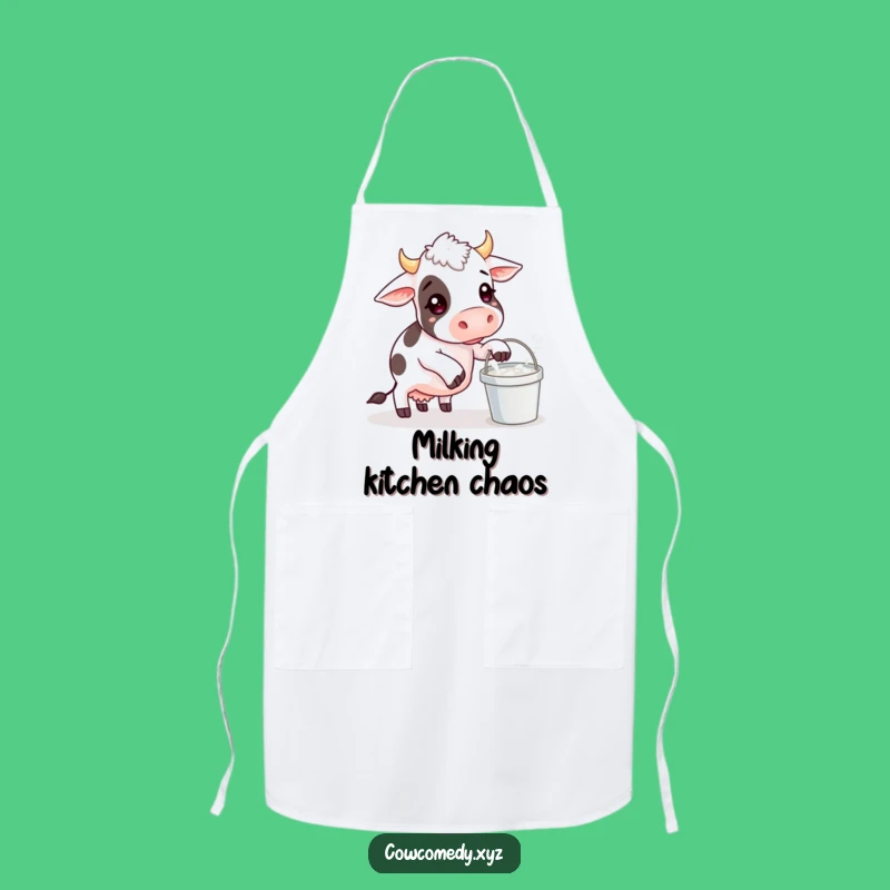 Funny Cow Balancing Milk Bucket Apron: Comical Kitchen Wear, Great Funny Gift