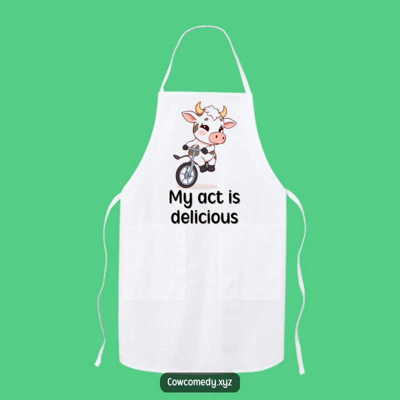 Funny Cow Unicyclist Apron: Cook Up Laughs in the Kitchen