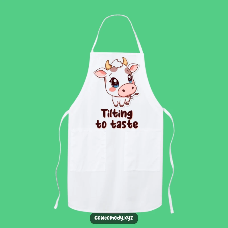 Funny Kawaii Cow Head Tilt Apron - Sparkly Eyed Chef - Kitchen Humor