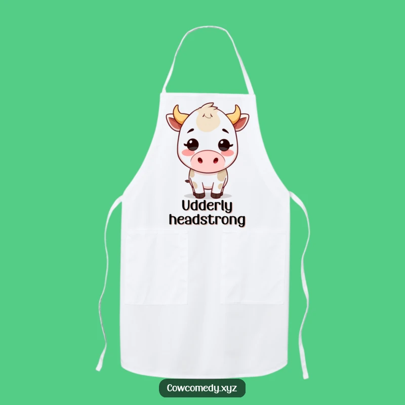 Funny Kawaii Cow Headbutt Apron: Kitchen Cartoon Bovine for Hilarious Cooking