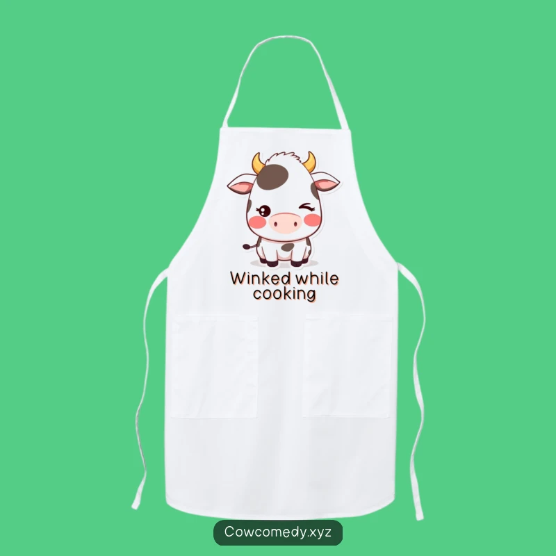 Funny Shy Wink Cow Apron: Kawaii Kitchen Style with a Playful Blush, Great Funny Gift!