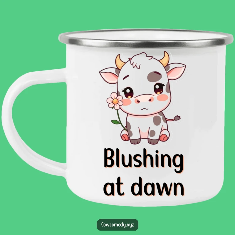 Funny Kawaii Cow Blushing Camping Mug: Sweet Campfire Charm