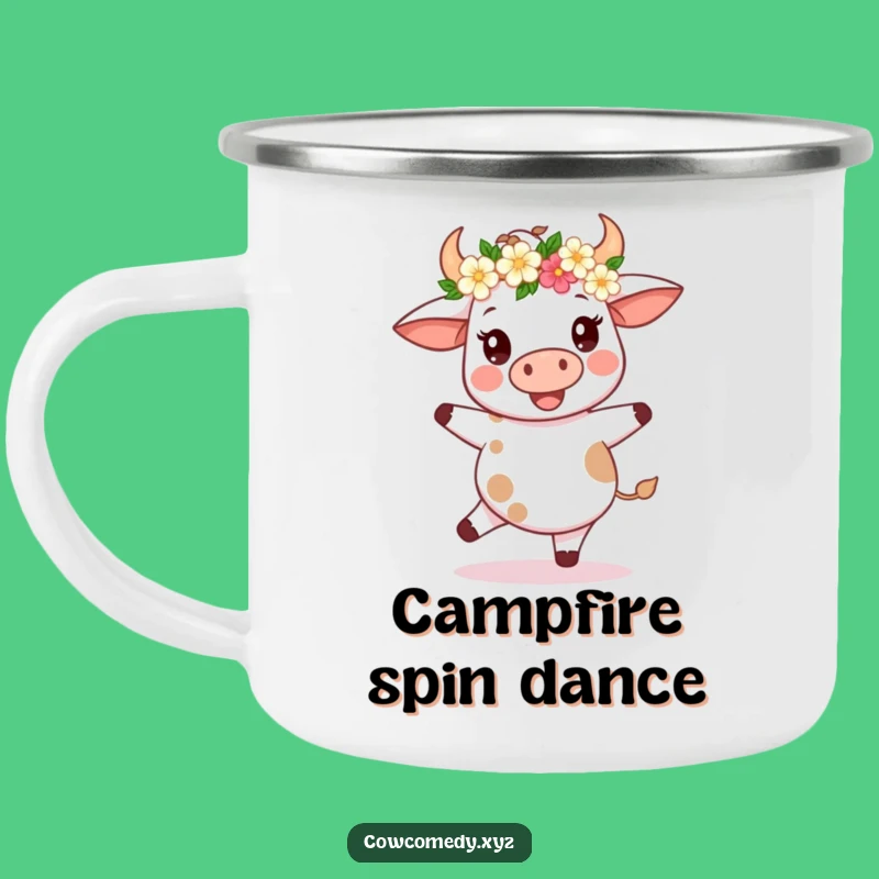Funny Kawaii Cow Flower Crown Camping Mug - Joyful Spin Cup - Outdoor Gift