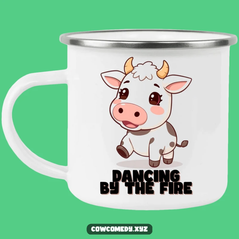 Funny Excited Cow Camping Mug: Kawaii Rhythm for Adventures, Essential Funny Gift!