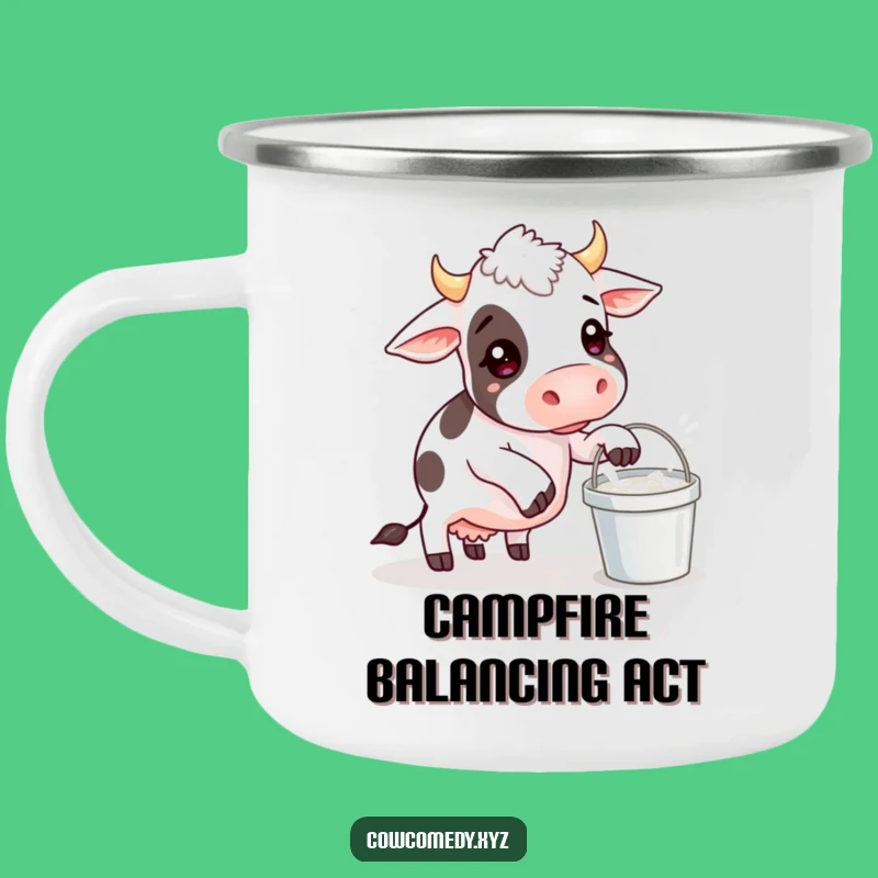 Funny Cow Balancing Milk Bucket Camping Mug: Hardy & Hilarious Outdoor Gear, Funny Gift