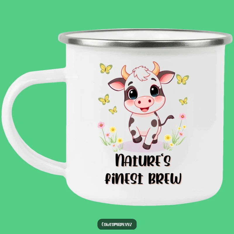 Funny Cow Chasing Butterflies Camping Mug. Outdoor Meadow Fun. Perfect Trail Funny Gift!
