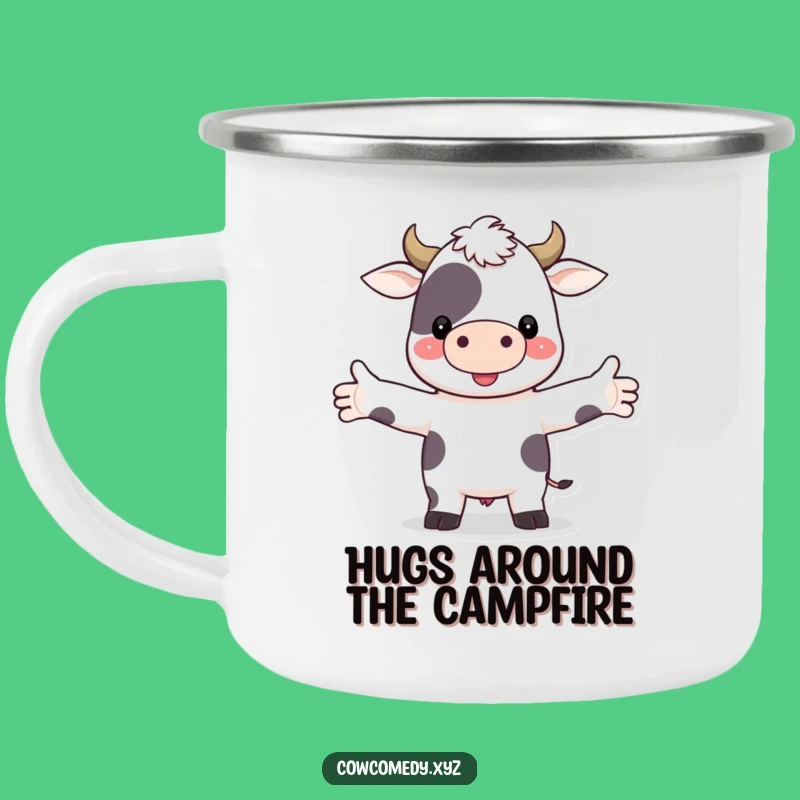 Funny Hugging Cow Camping Mug: Embrace Adventure with a Cute Farm Animal, Ideal Funny Gift for Outdoors!