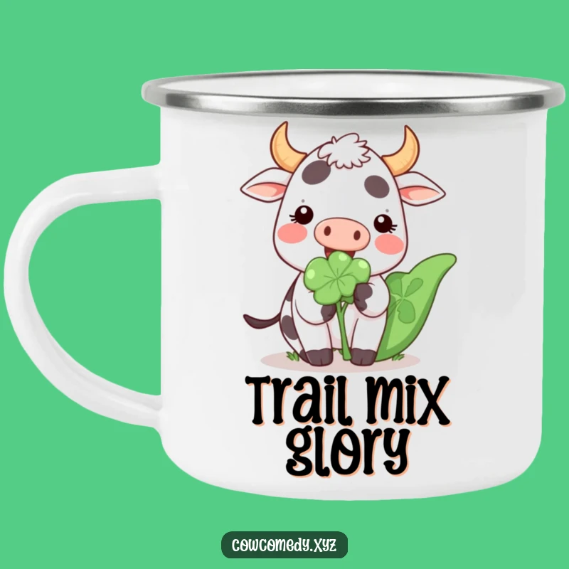 Funny Kawaii Cow Clover Camping Mug: Lucky Outdoor Fun