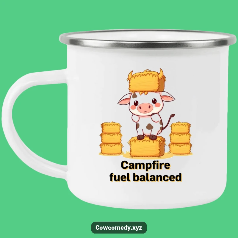 Funny Kawaii Cow Hay Camping Mug: Determined Balancing Cup