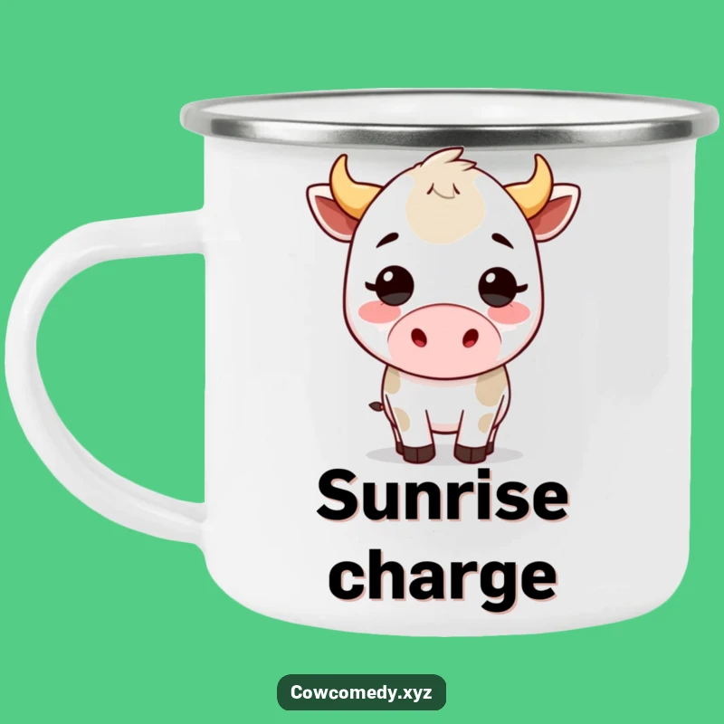 Funny Kawaii Cow Headbutt Camping Mug: Enamel Cartoon Bovine for Rugged Humor