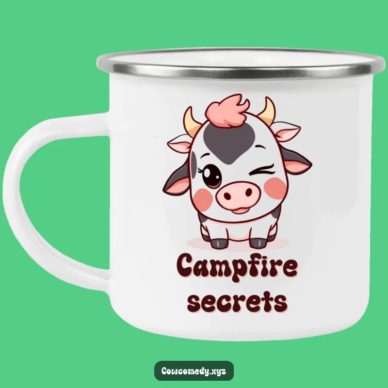 Funny Kawaii Cow Wink Camping Mug: Mischievous Outdoor Fun