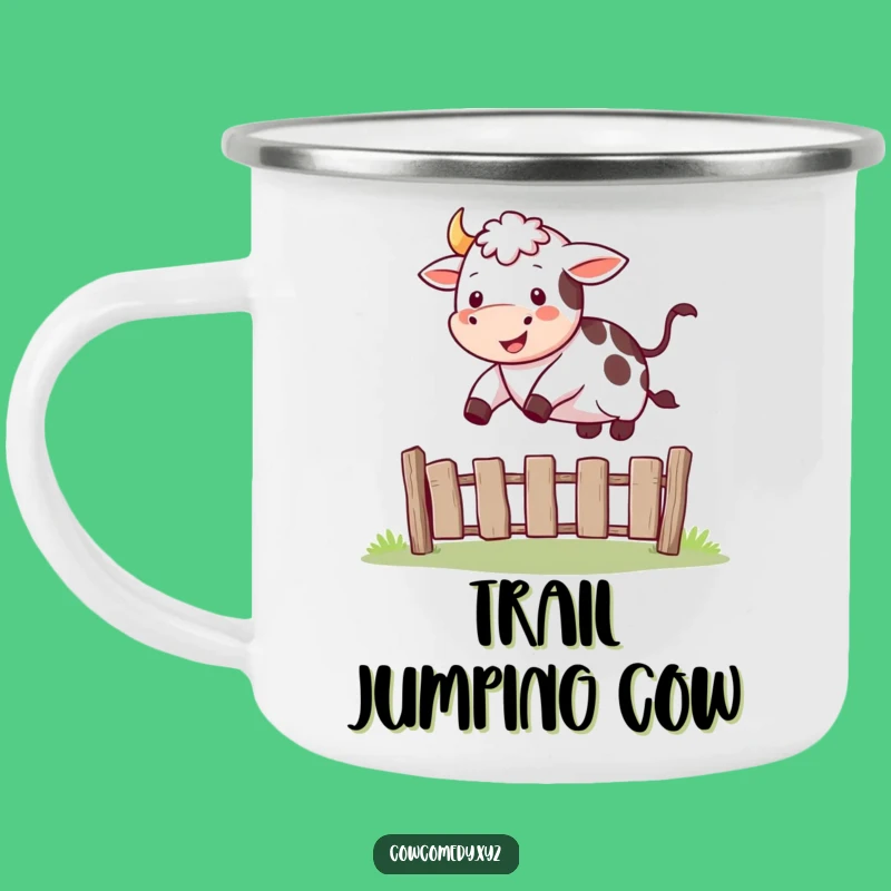 Funny Happy Cow Jump Camping Mug: Durable, Joyful Farm Enamel Mug Gift!