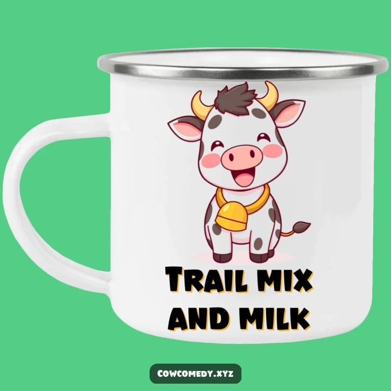 Funny Kawaii Cow Camping Mug: Delightful Cowbell Ringing Adventure Cup