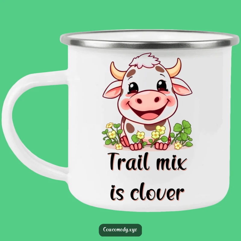 Funny Grinning Cow Clover Camping Mug: Happy Outdoor Gear, Perfect Funny Gift