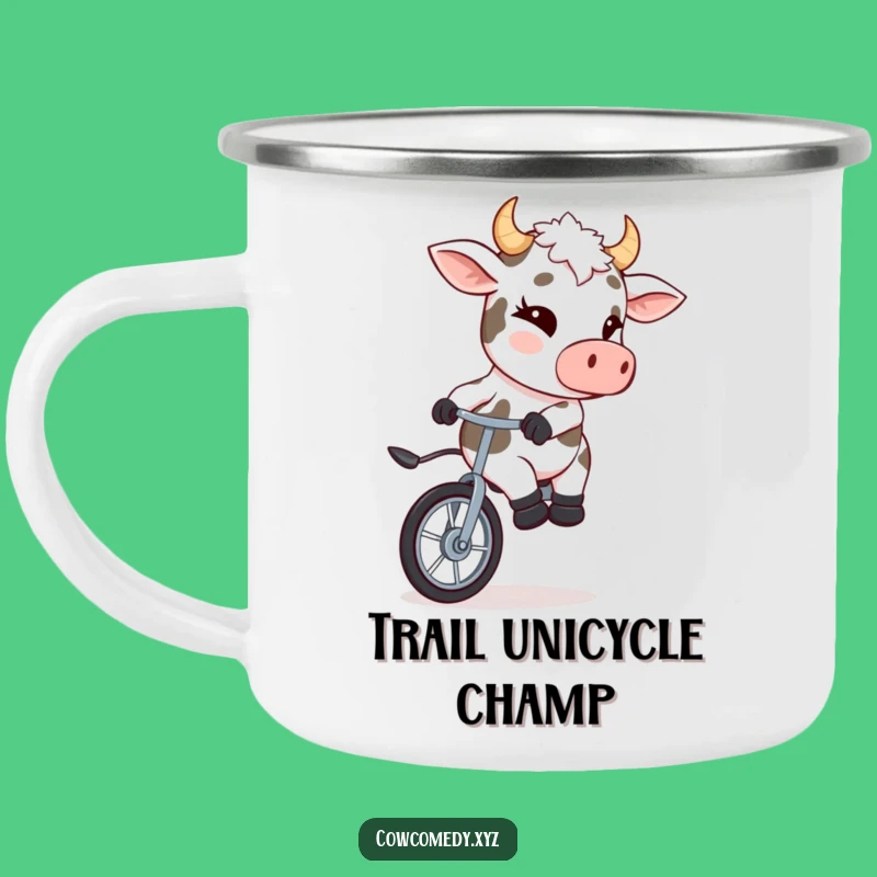 Funny Cow Unicyclist Camping Mug: Adventure Humor for Outdoors