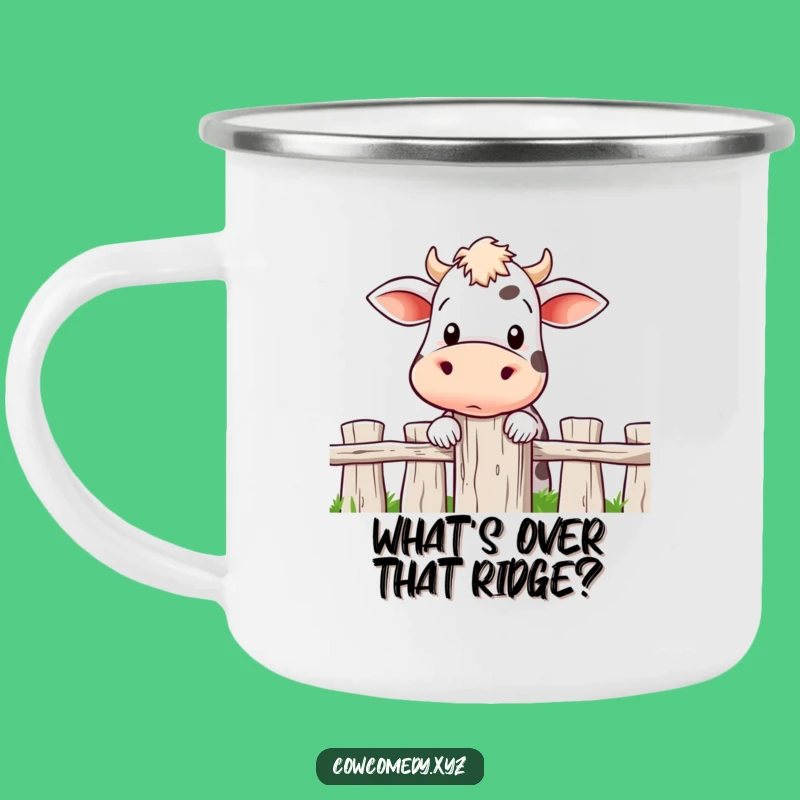 Funny Curious Cow Peeking Camping Mug: Adventure & Intrigue