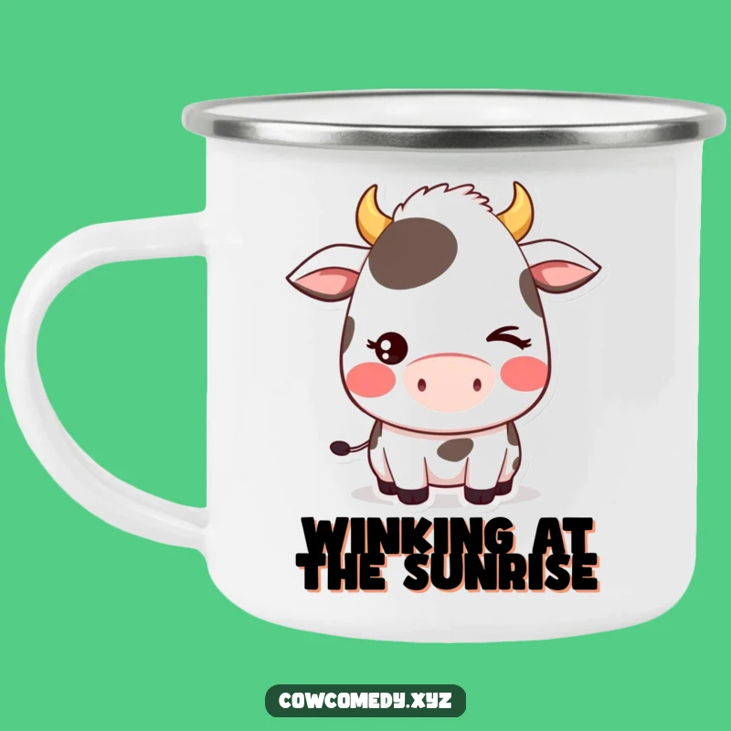 Funny Shy Wink Cow Camping Mug: Kawaii Adventures with a Playful Blush, Awesome Funny Gift!