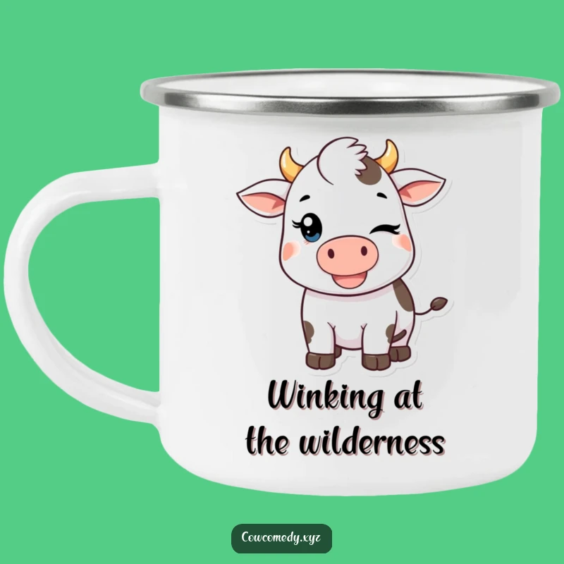 Funny Kawaii Cow Camping Mug: Winking Adventure Cup, Perfect Outdoor Funny Gift!