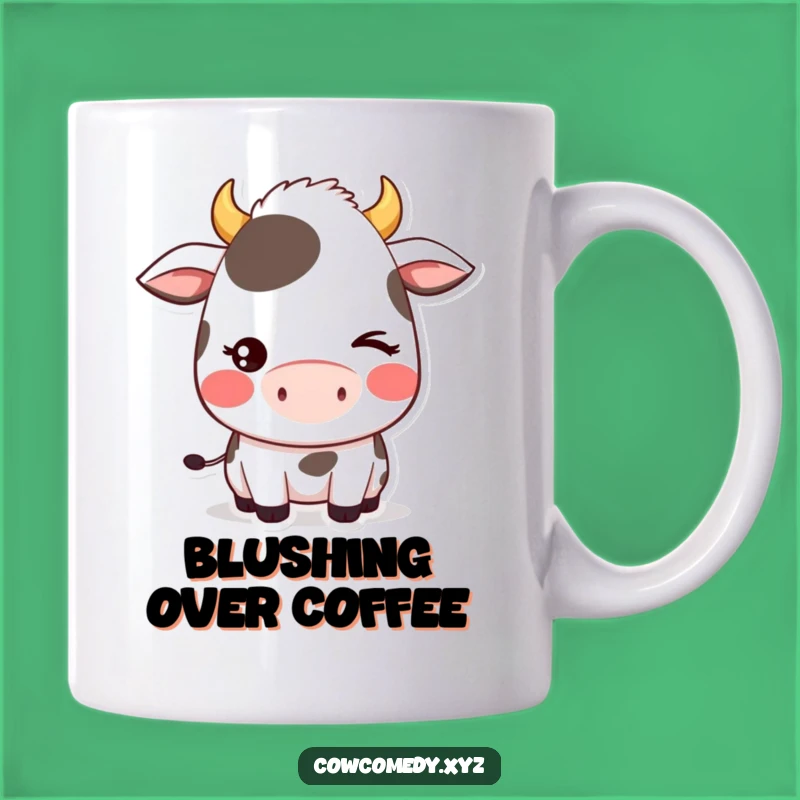 Funny Shy Wink Cow Mug: Kawaii Charm with a Comical Blush, Perfect Funny Gift for Her!