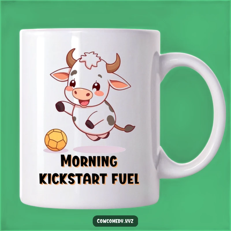 Funny Cow Kicking Ball Mug: Joyful Farm Animal Action, Perfect Funny Gift