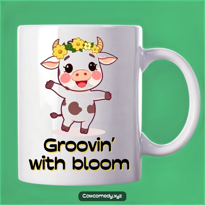 Funny Dancing Cow Flower Crown Mug: Joyful Grooves Gift for Fun Lovers