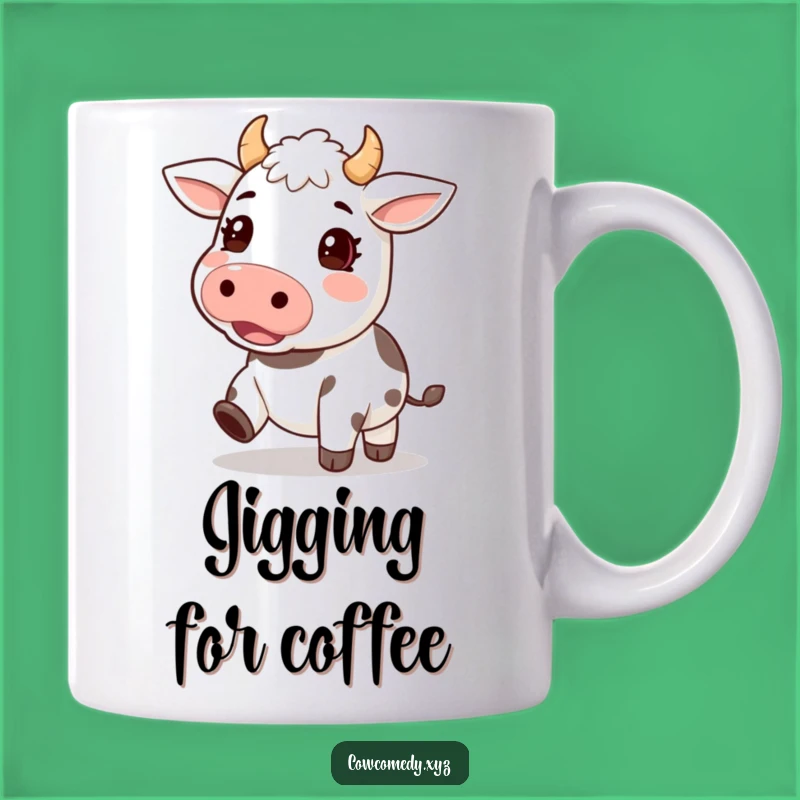 Funny Excited Cow Mug: Kawaii Rhythm with Tapping Hooves, Perfect Funny Gift!