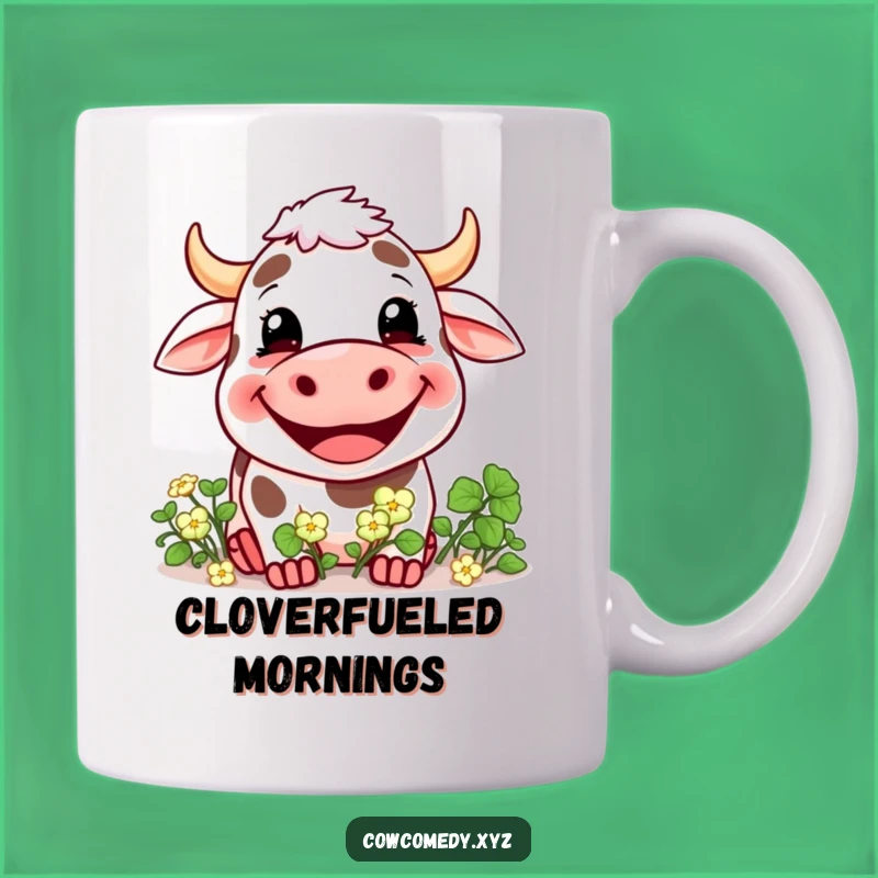 Funny Grinning Cow Clover Mug: Happy Farm Animal Humor, Perfect Funny Gift