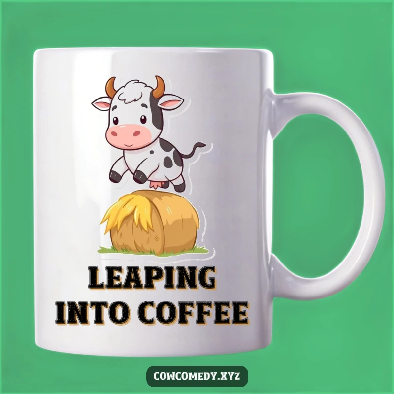 Funny Jumping Cow Mug: Hay Bale Leap, Perfect Funny Farm Gift