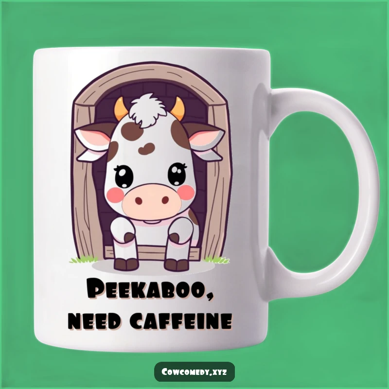 Funny Kawaii Cow Barn Peek Mug - Playful Surprise Gift