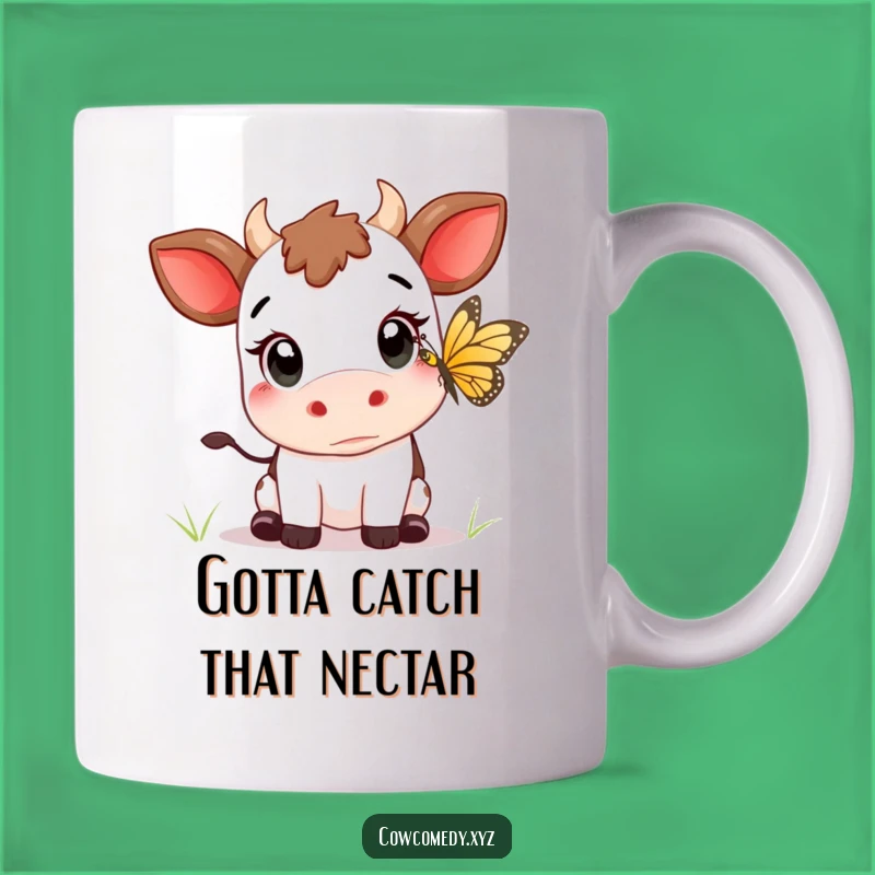 Funny Kawaii Cow Butterfly Mug: Wide-Eyed Wonder Gift