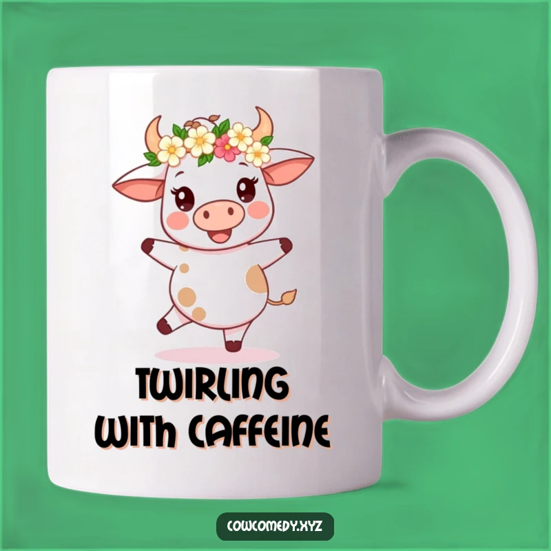 Funny Kawaii Cow Flower Crown Spin Mug - Joyful Cow Gift for Festive Mornings