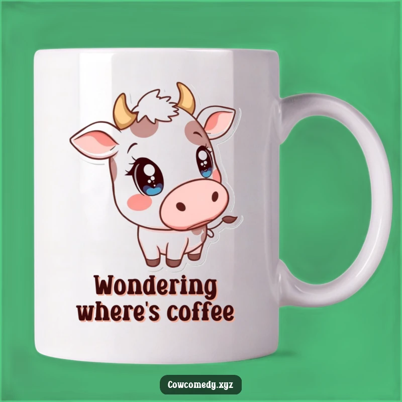 Funny Kawaii Cow Head Tilt Mug - Sparkly Eyed Curious Cow Gift for Lovers