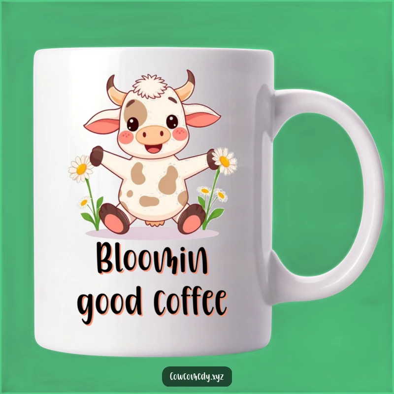 Funny Kawaii Cow Juggling Daisies Mug - Cheerful Farm Animal Gift for Cow Lovers