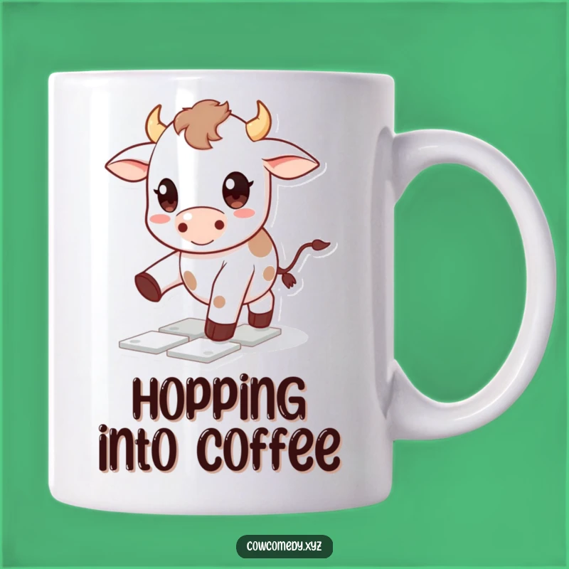 Funny Kawaii Cow Mug: Hopscotch Fun - Big Eyes & Joyful Play Gift