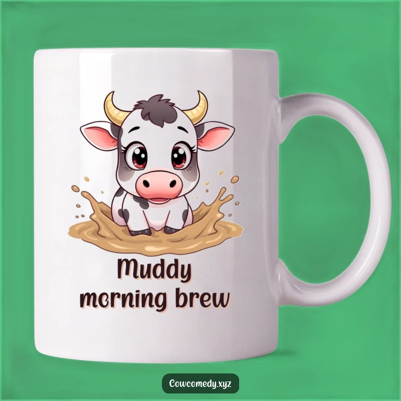 Funny Muddy Cow Mug: Big Eyes Design, Playful Splashing Mug Gift!