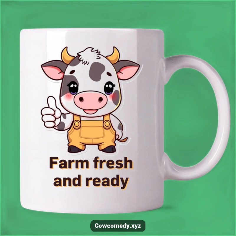 Funny Thumbs Up Cow Mug: Overalls Style, Perfect Funny Farm Work Gift